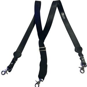 VTG Nocona Boots TOOLED BLACK LEATHER SUSPENDERS Heavyweight BIG CLIPS Western